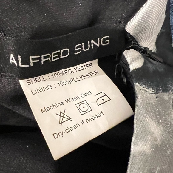 ALFRED SUNG BOHEMIAN FLORAL HI LOW BLACK WHITE GRAY STRAPLESS GOWN SIZE 8 - Picture 3 of 6